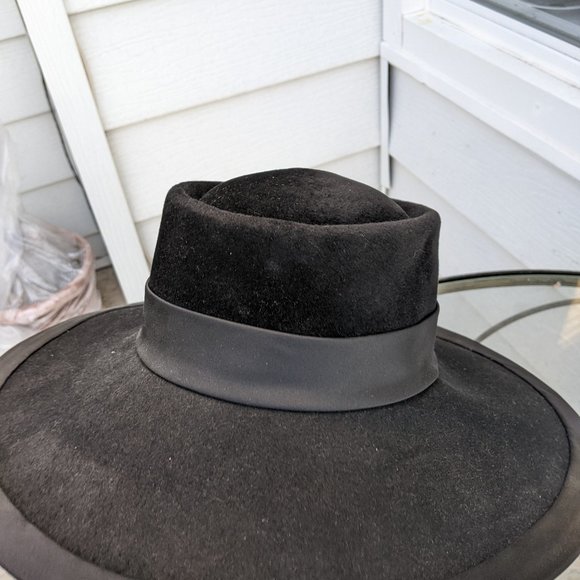 NWT Vintage Longchamp Wide Brim Fur Felt Black Hat main image 12